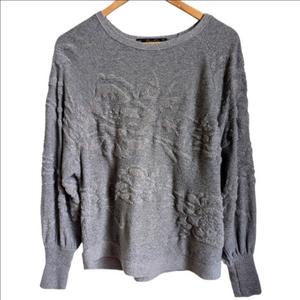 ZARA Grey Textured Wool Dainty Casual Minimalist Crewneck Sweater Side Small